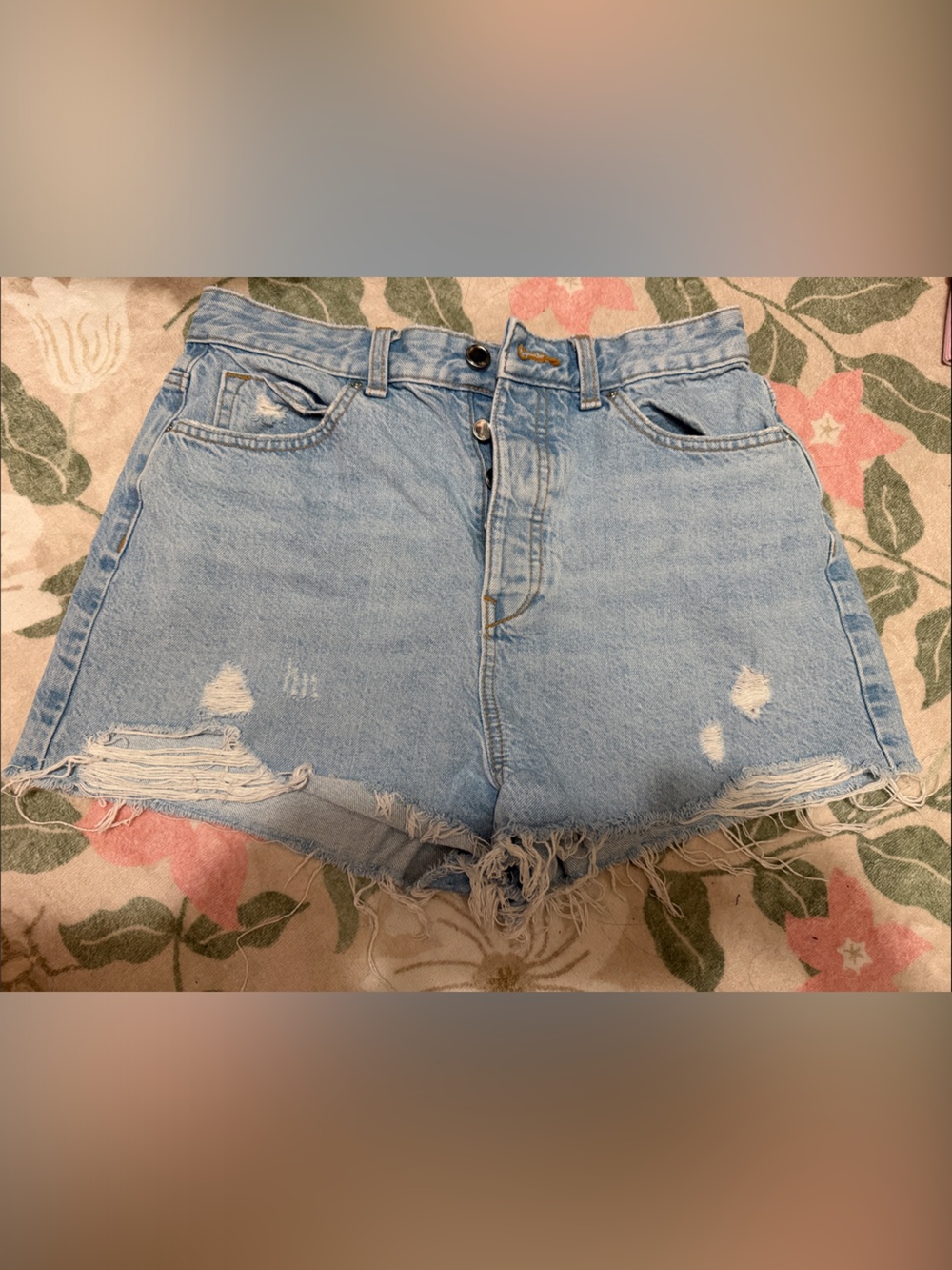 Zara Light Blue Distressed Denim Shorts